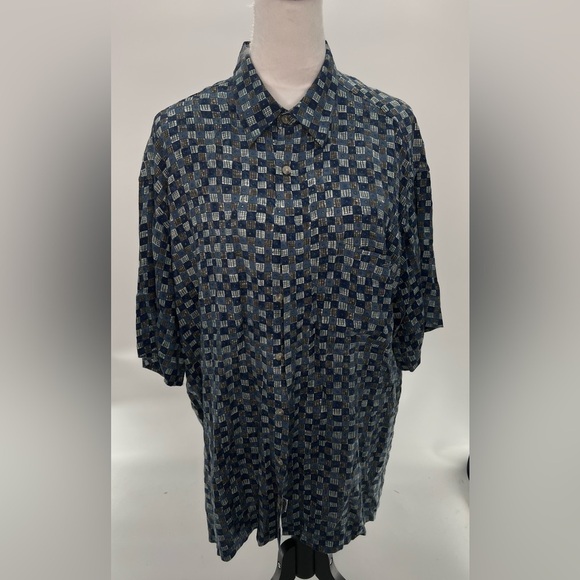 Vintage Men's Pierre Cardin Rayon Button Up Shirt Basket Weave Print SZ XL - Picture 2 of 6